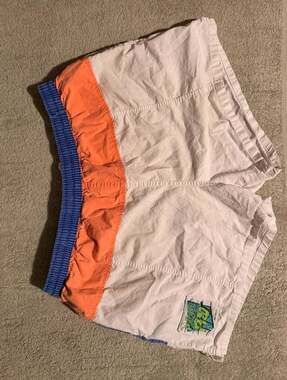 Pacific Sunwear Swim Shorts Size L (36-38) White Orange Blue 1990s Vintage